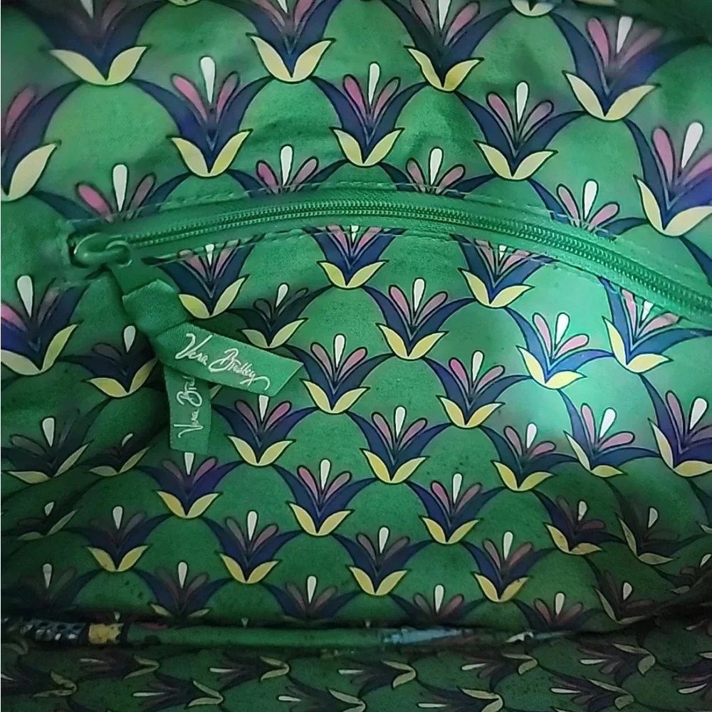 Vera Bradley Emerald Green & Pink Two Handled Satchel Bag With Wallet - Picture 10 of 10